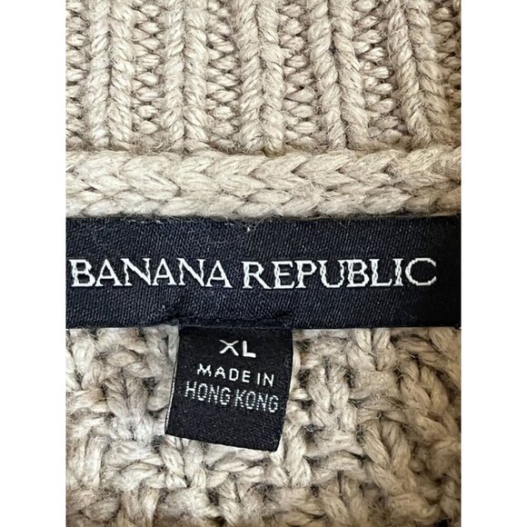 Banana Republic Wool Fisherman Knit Sweater XL Tan Cable Old Money Preppy Retro - Picture 2 of 9